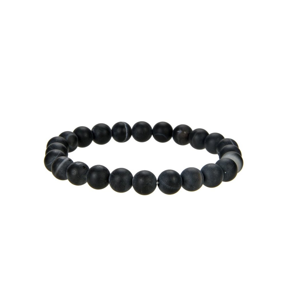 Black Banded Agate Matte Finish Stretch Bracelet